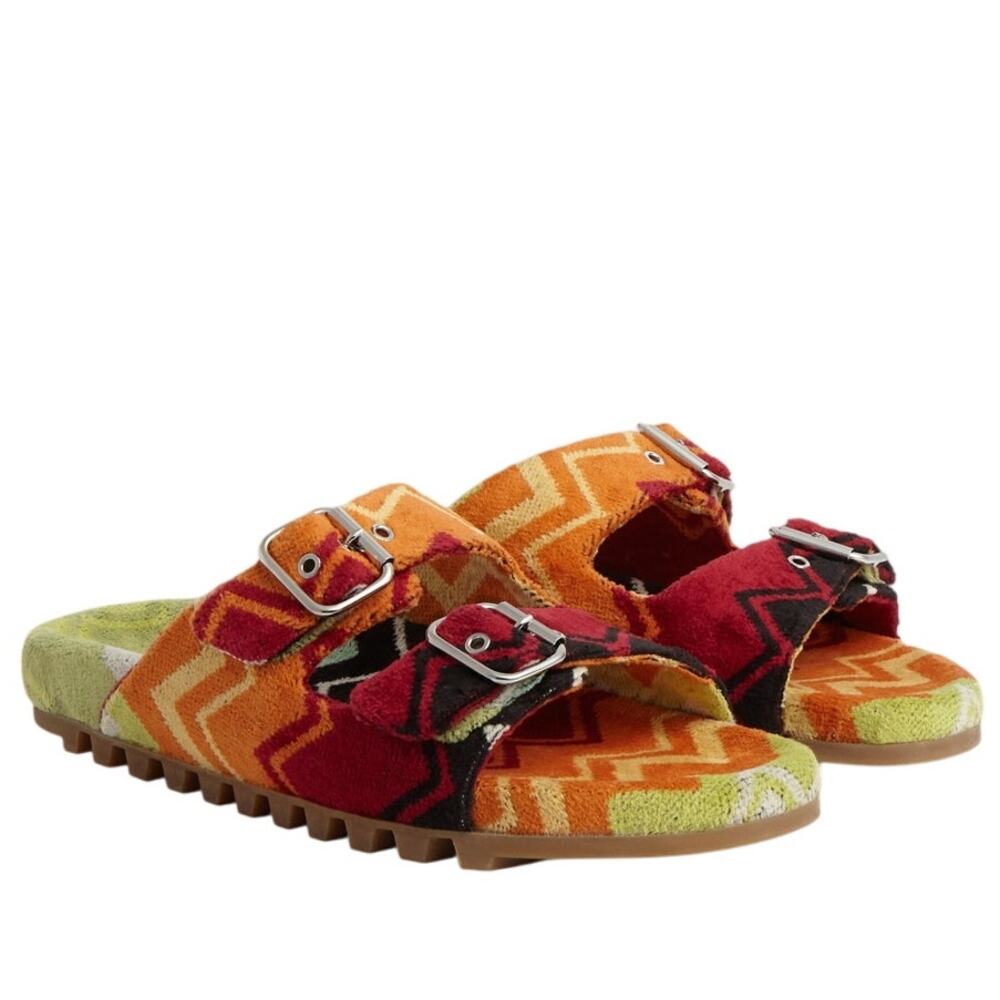 Missoni Sandals Double Zigzag Slide Buckle Strap Italy Vacation Summer Boho US12